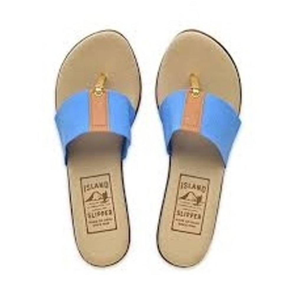 Island Slipper women 10 blue elastic thong wedge flip flop Hawaii beachside